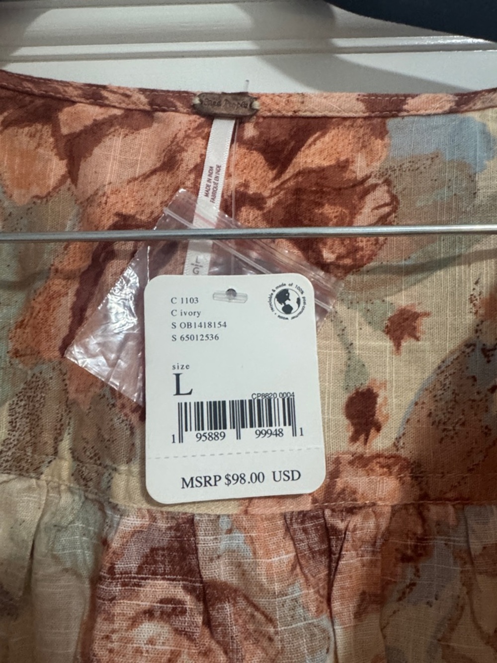 Free People Rust Rose Floral Button-Front Blouse - Picture 3 of 5